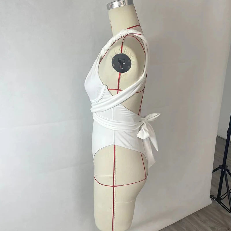 Women's Bikini One Piece Sexy Solid One Shoulder Slim Tie Up Pleated Hollow Out Nipped Waist Beach Swimwear For Female FREE Shipping