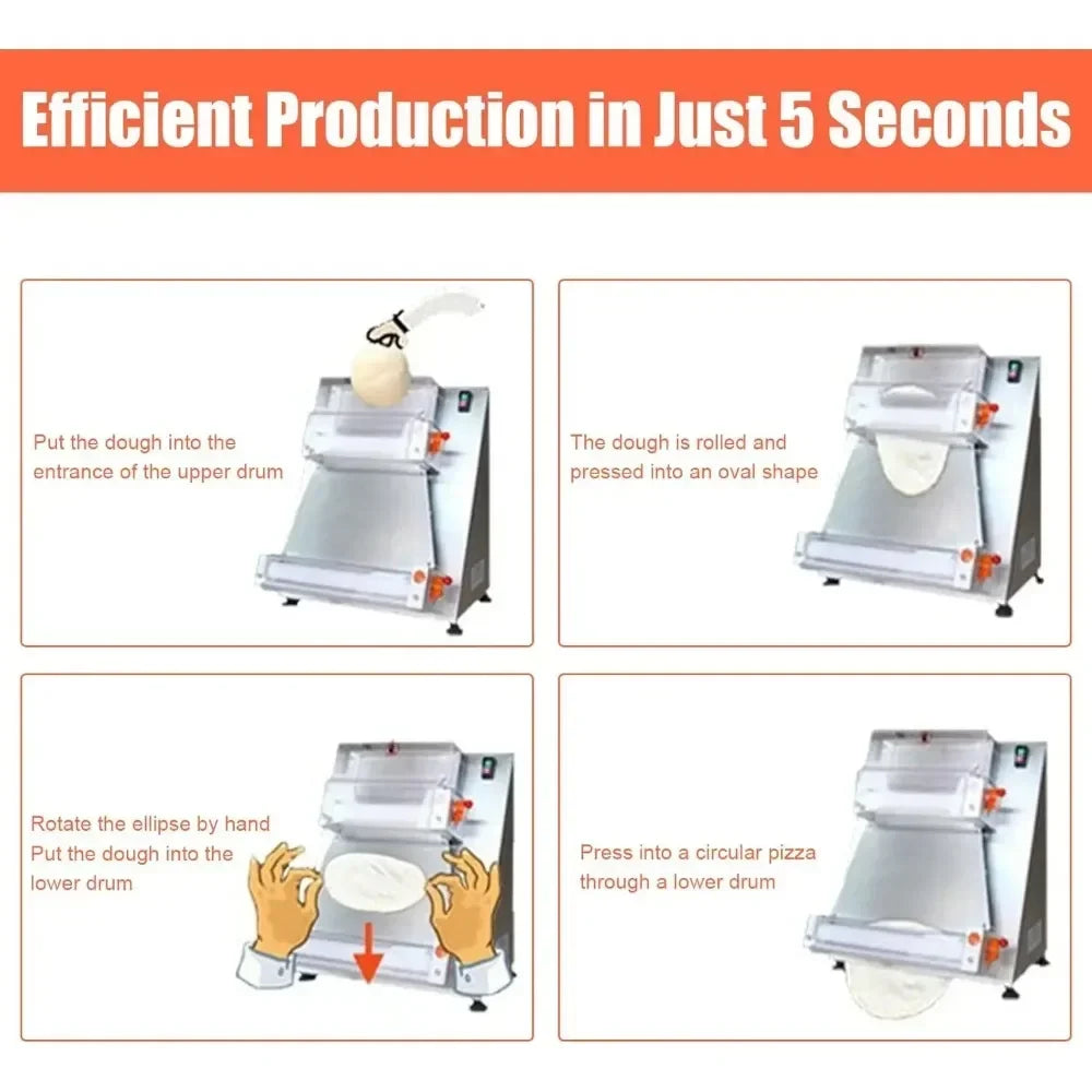 370W 110V Commercial Dough Roller Sheeter, Electric Pastry Press Making Machine, Pizza Press Pizza Thickness Adjustable