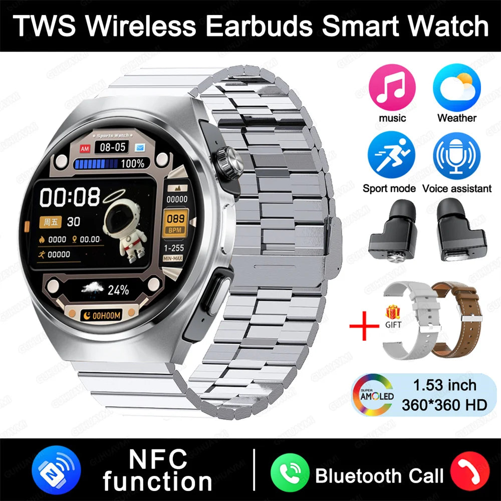 2025 For HUAWEI New Ultra Smart Watch Men 2 in 1 TWS Earphone Bluetooth HD Call NFC Music Heart rate Sports Fitness Smartwatch FREE Shipping