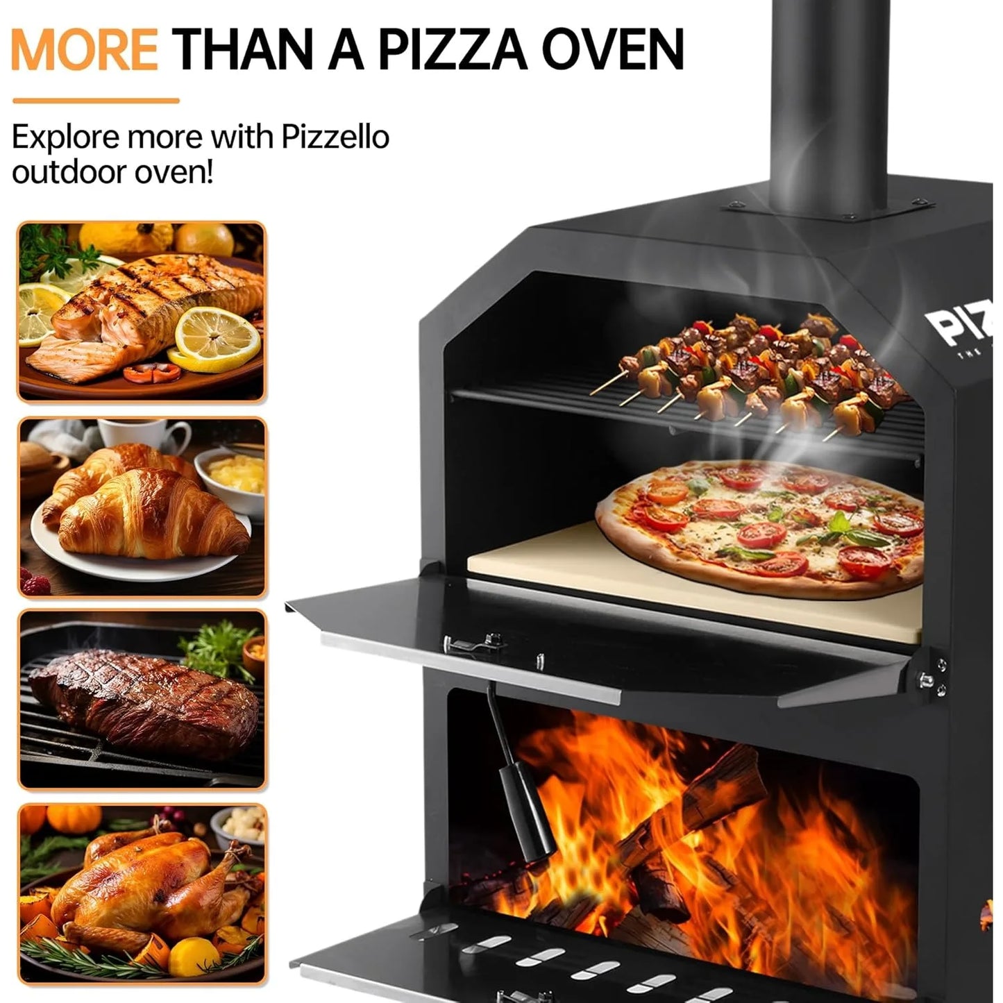 Outdoor Pizza Oven 16" Large Wood Fired 2-Layer Pizza Ovens with Pizza Stone, Grill Grate, Oven Cover FREE SHIPPING