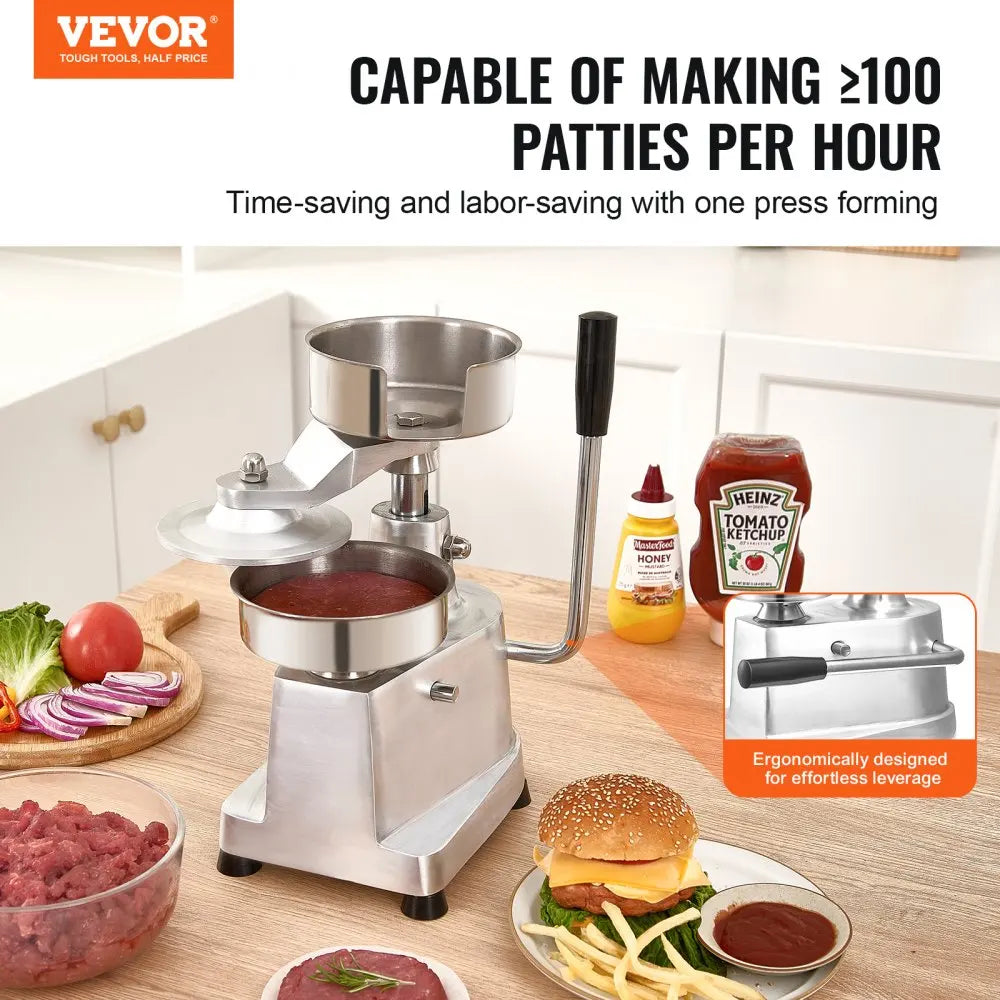 VEVOR Commercial Burger Patty Maker Hamburger Beef Patty Maker Heavy Duty Food-Grade Stainless Steel Bowl Burger Press Machine