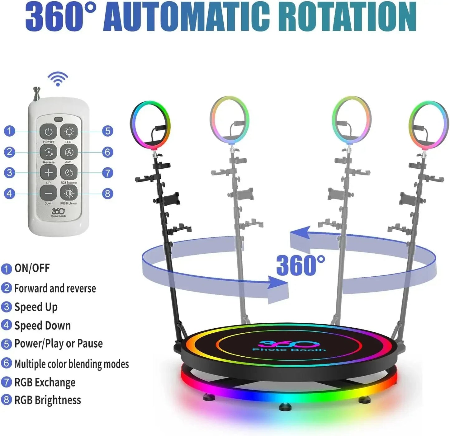 360 Photo Booth Machine for Parties with Extra Battery,Logo Customization,Software APP Remote Automatic 360 Spin Camera Booth FREE Shipping