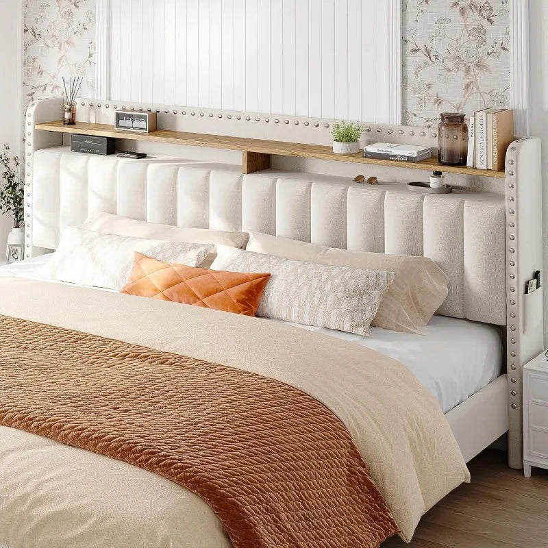 King Size Bed Frame with Storage and Headboard, Upholstered King Bed Frame with Storage, King Bed Frame Free Shipping