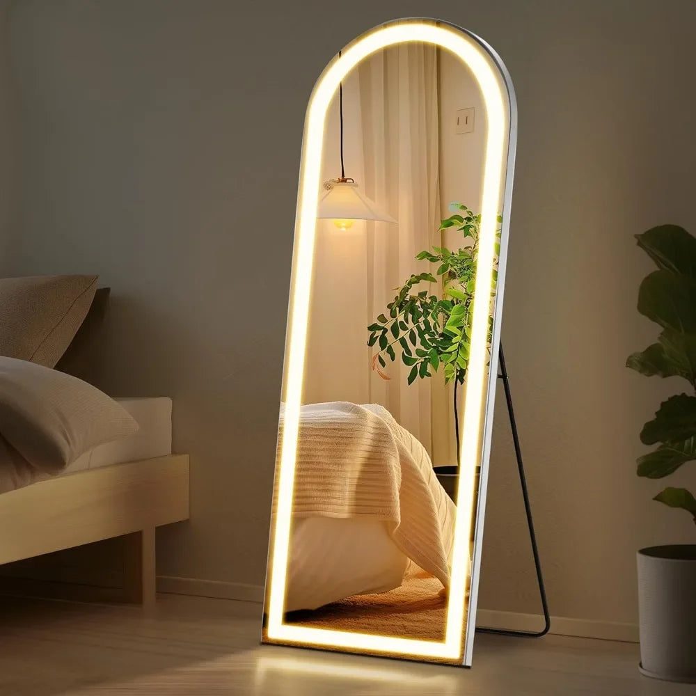 Arched Mirror Full Length with LED Lights, 26"x71" Body Wall Mirrors, Floor Standing, Hanging or Leaning, Large Tall Mirror FREE Shipping