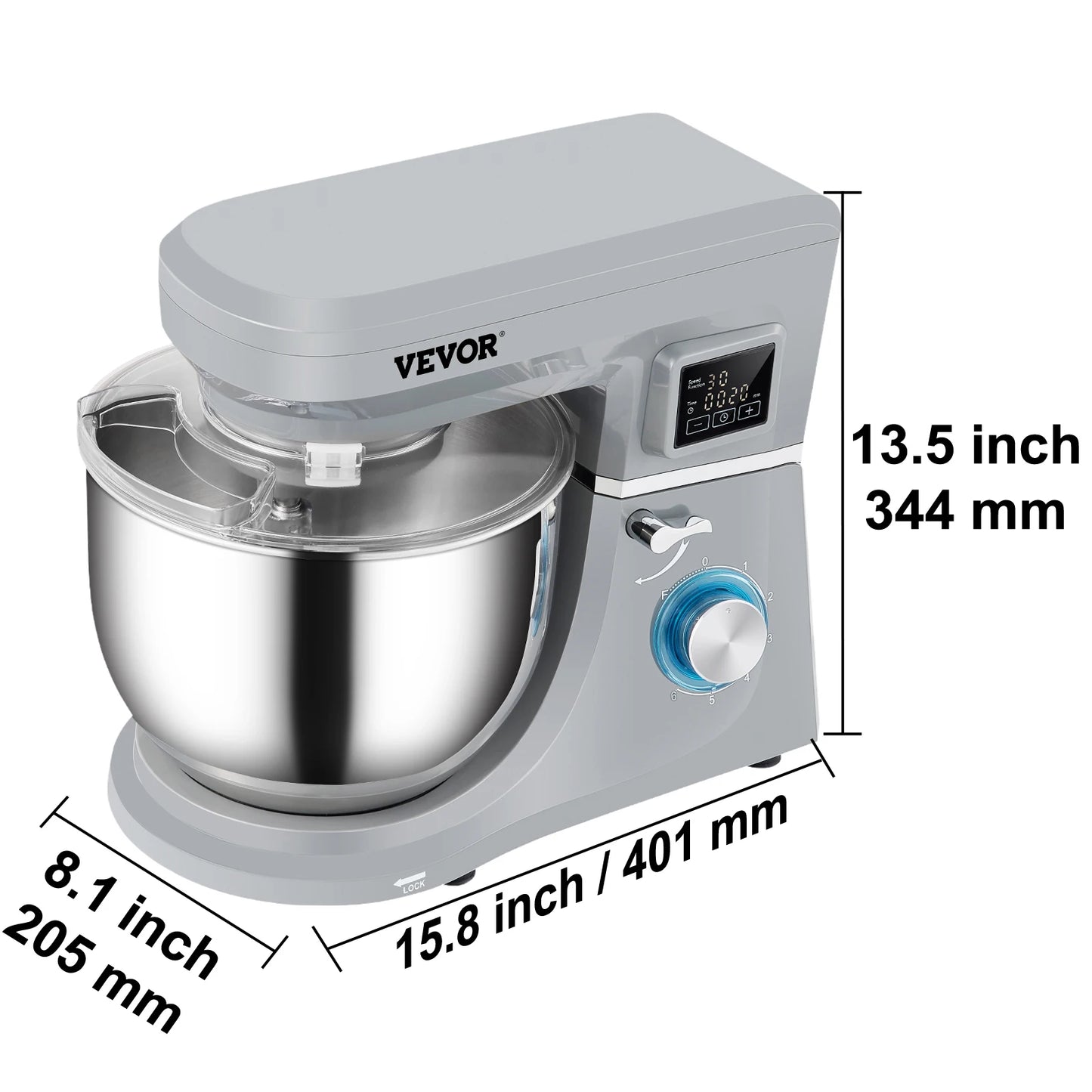 VEVOR 5 IN 1 Stand Mixer Tilt-Head Multifunctional Electric Mixer w/ 6 Speeds LCD Screen Timing 7.4 Qt Stainless Bowl Dough Hook FREE SHIPPING