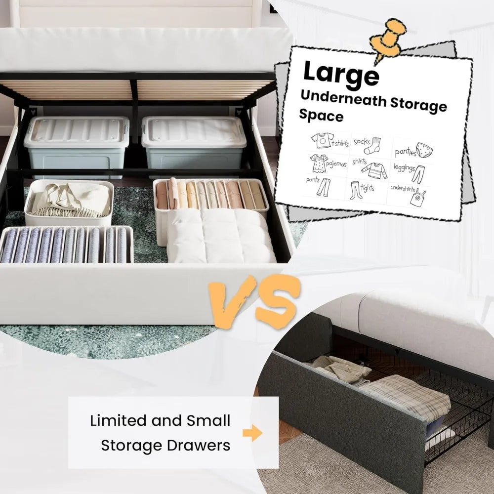 Full Size Lift Up Storage Bed/Velvet Upholstered/Modern Wingback Headboard/Upholstered Platform Bed Frame/Hydraulic S