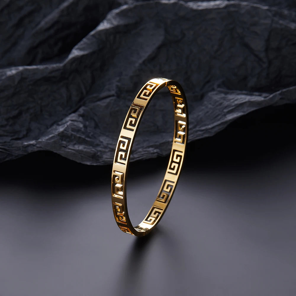 Classic letter cut black enamel gold plated stainless steel bracelet, high quality waterproof silver jewelry
