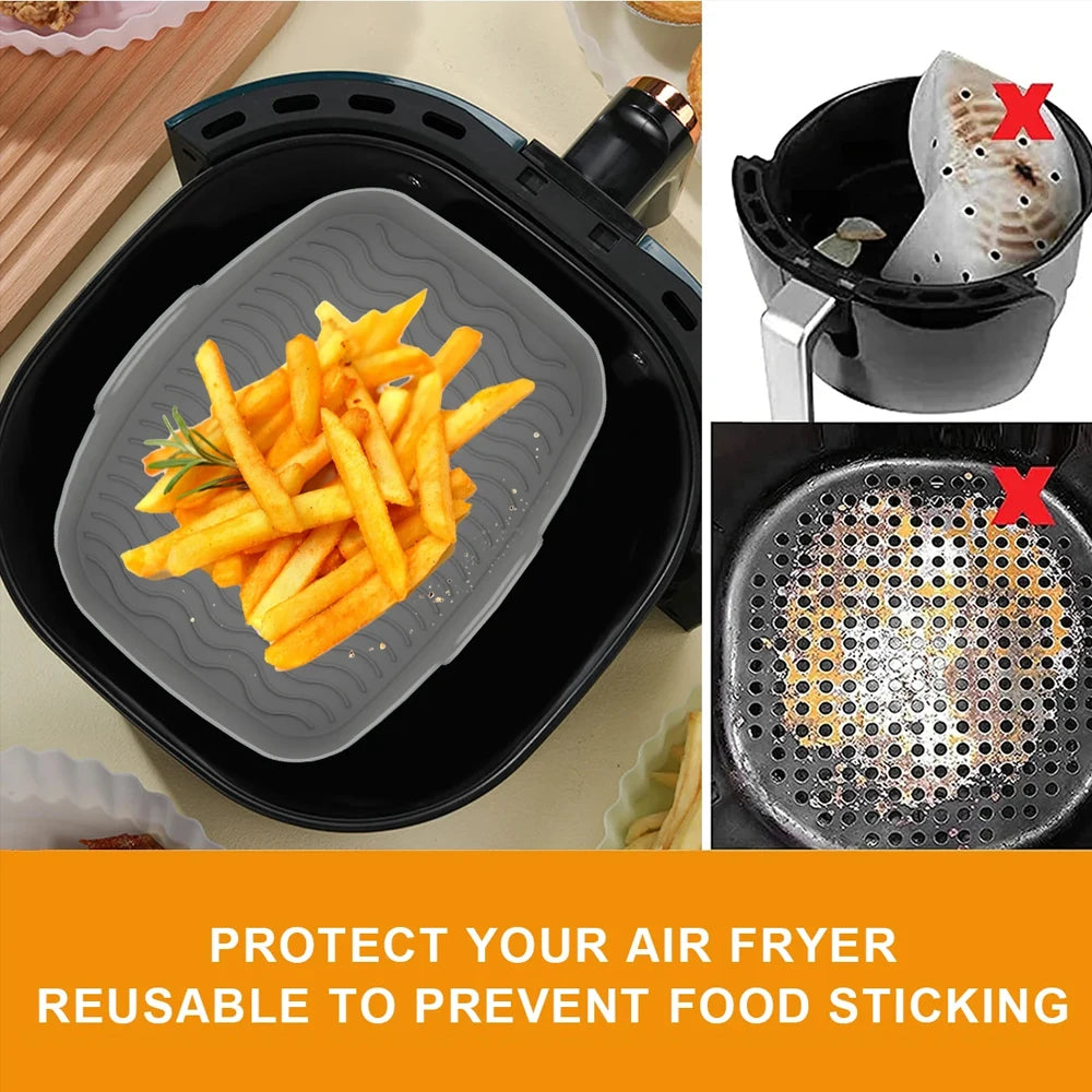 1/2PCS Reusable Air Fryer Silicone Tray Dish Dual 2 Basket Baking Pan Oven Pot Plate Liner Dual Air Fryer Accessories For Ninja FREE Shipping