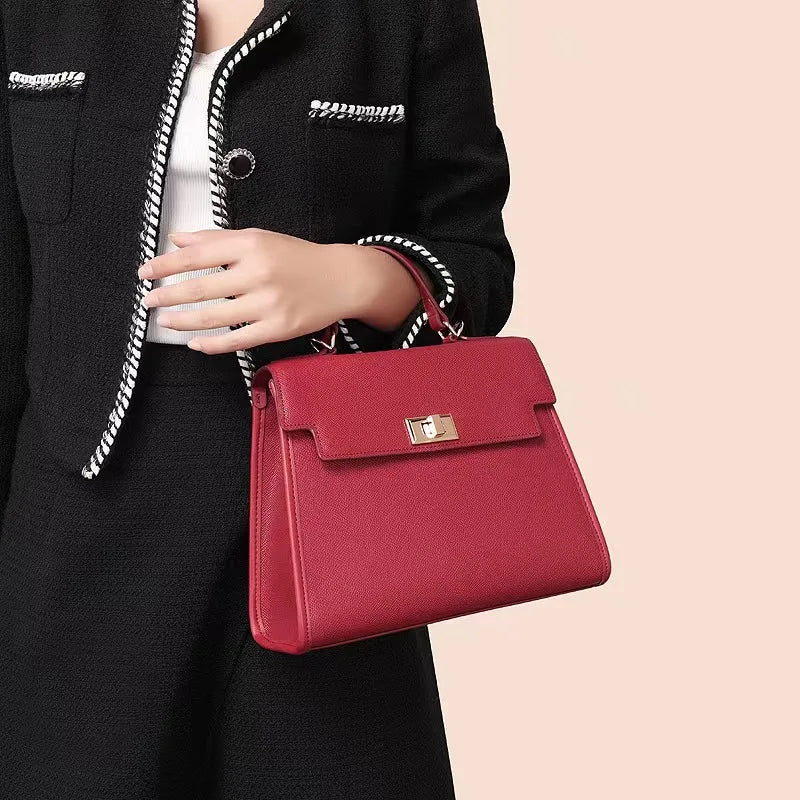 Bag Deluxe Wedding Genuine Leather Handbag Kelly Cowhide Shoulder Bag Women Messenger Flap Bag