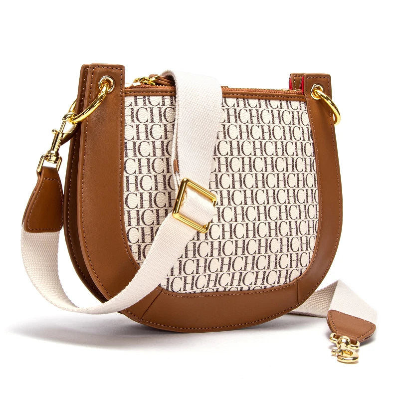CHCH Women's Saddle Bag 2024 New Splicing Design Single Shoulder Bag with Detachable Wide Shoulder Strap