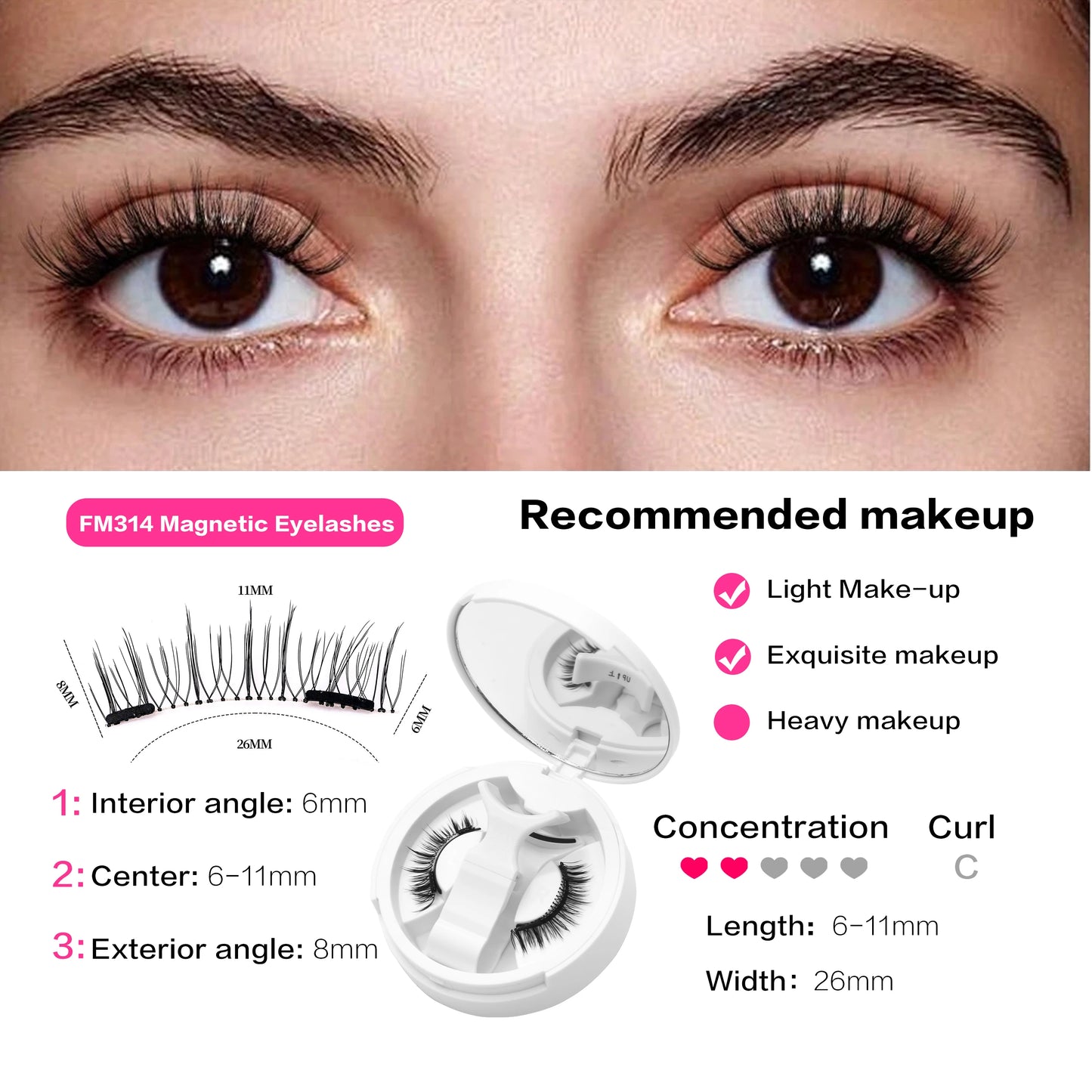 FindLove Fox Eye Lashes Magnetic Eyelash Kit No Glue Need Eyelashes with Applicator Natural Soft Thick Glue-free False Eyelashes