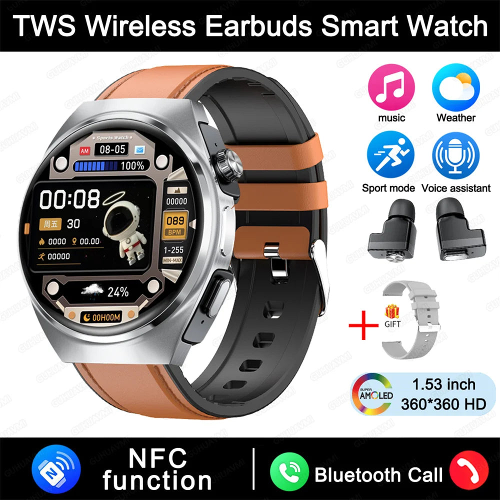 2025 For HUAWEI New Ultra Smart Watch Men 2 in 1 TWS Earphone Bluetooth HD Call NFC Music Heart rate Sports Fitness Smartwatch FREE Shipping