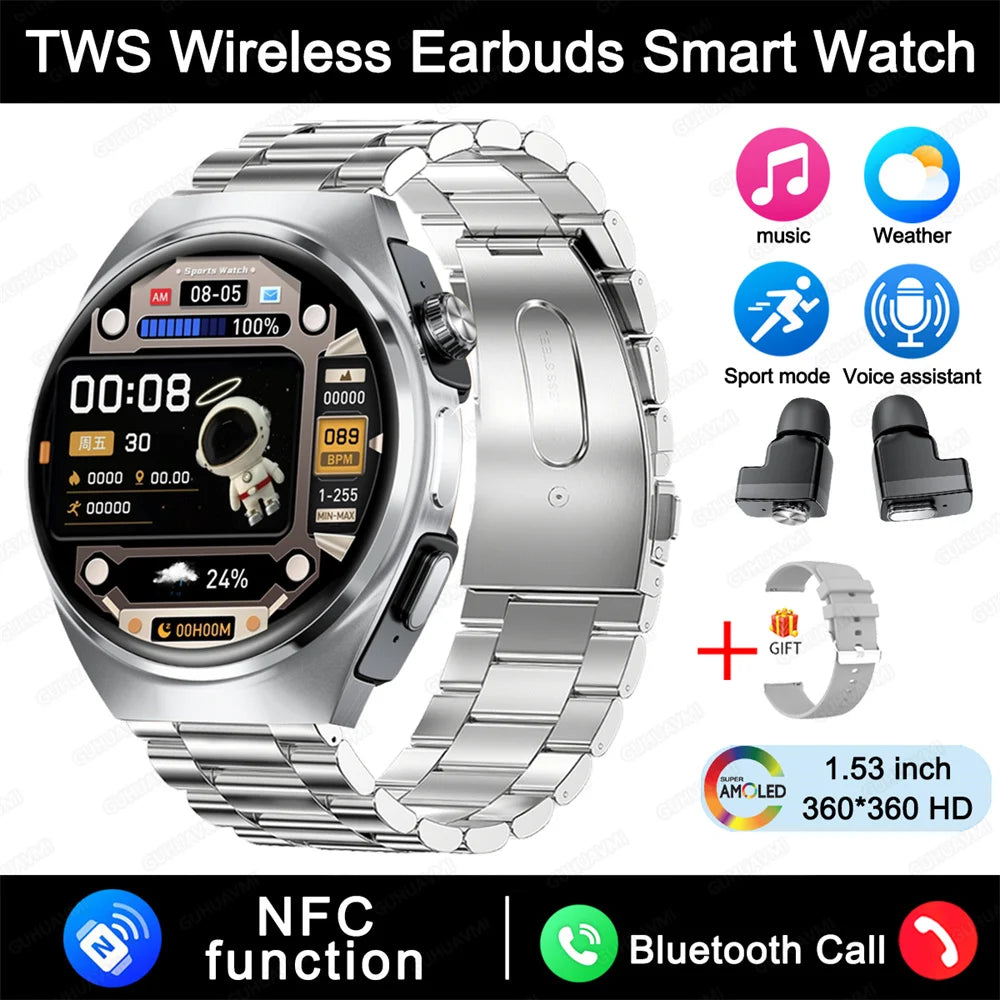 2025 For HUAWEI New Ultra Smart Watch Men 2 in 1 TWS Earphone Bluetooth HD Call NFC Music Heart rate Sports Fitness Smartwatch FREE Shipping