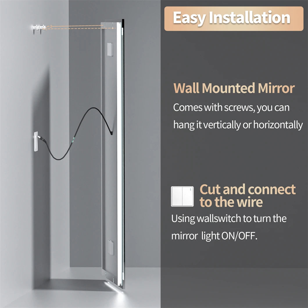XXL Bathroom Mirror Smart LED Vanity Mirror Wall Mounted with Bluetooth, Digital Display, Back Front Lit,Anti Fog for Hotel Hall FREE Shipping