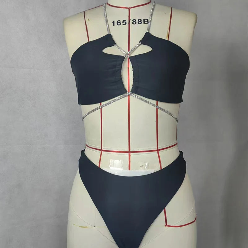 BEACHCIC Bikinis Two Piece Set Summer Sexy Fashion Halter Neck Lace Up Backless Cross High Waist Top With Pants Sets Beachwear Free Shipping