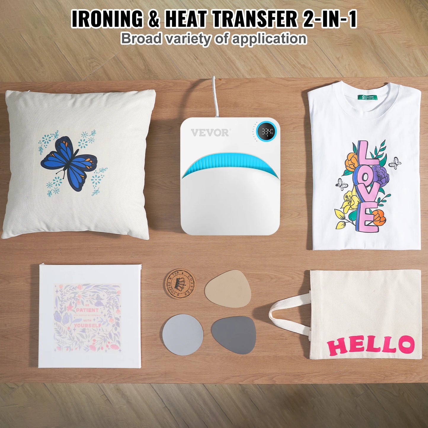 VEVOR 9x9/12x10 in Portable Heat Press Machine DIY Shirt Printing Multifunctional Sublimation Transfer for HTV Vinyl T-shirt Bag