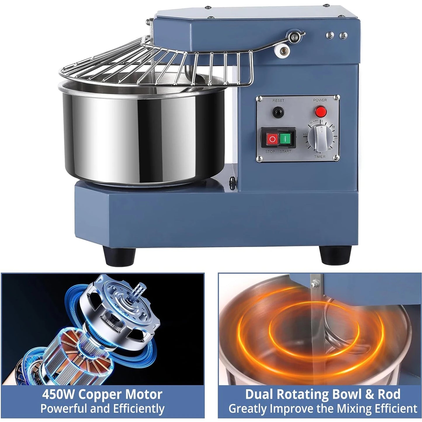 8.5QT Commercial Stand Mixer Dual Rotating Dough Kneading Machine 450W Kitchen Electric Dough Mixer Metal Food Mixer