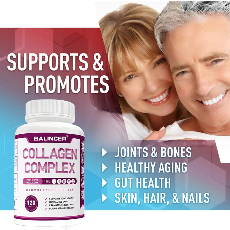 Hydrolyzed Collagen Peptides + Protein Supports Hair, Skin, Nails, Joints & Bones - Contains Type 5, I, II, III, V, X - Non-GMO FREE Shipping
