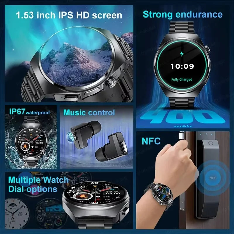 2025 For HUAWEI New Ultra Smart Watch Men 2 in 1 TWS Earphone Bluetooth HD Call NFC Music Heart rate Sports Fitness Smartwatch FREE Shipping