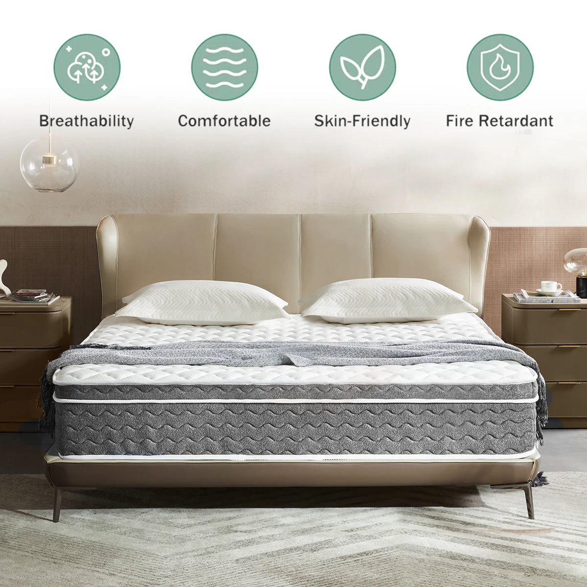 10/12/14 Inch Queen Size Mattress Hybrid Mattress,Fiberglass Free,Medium Feel,Motion Isolation,Certified Safe,Mattress in A Box FREE SHIPPING