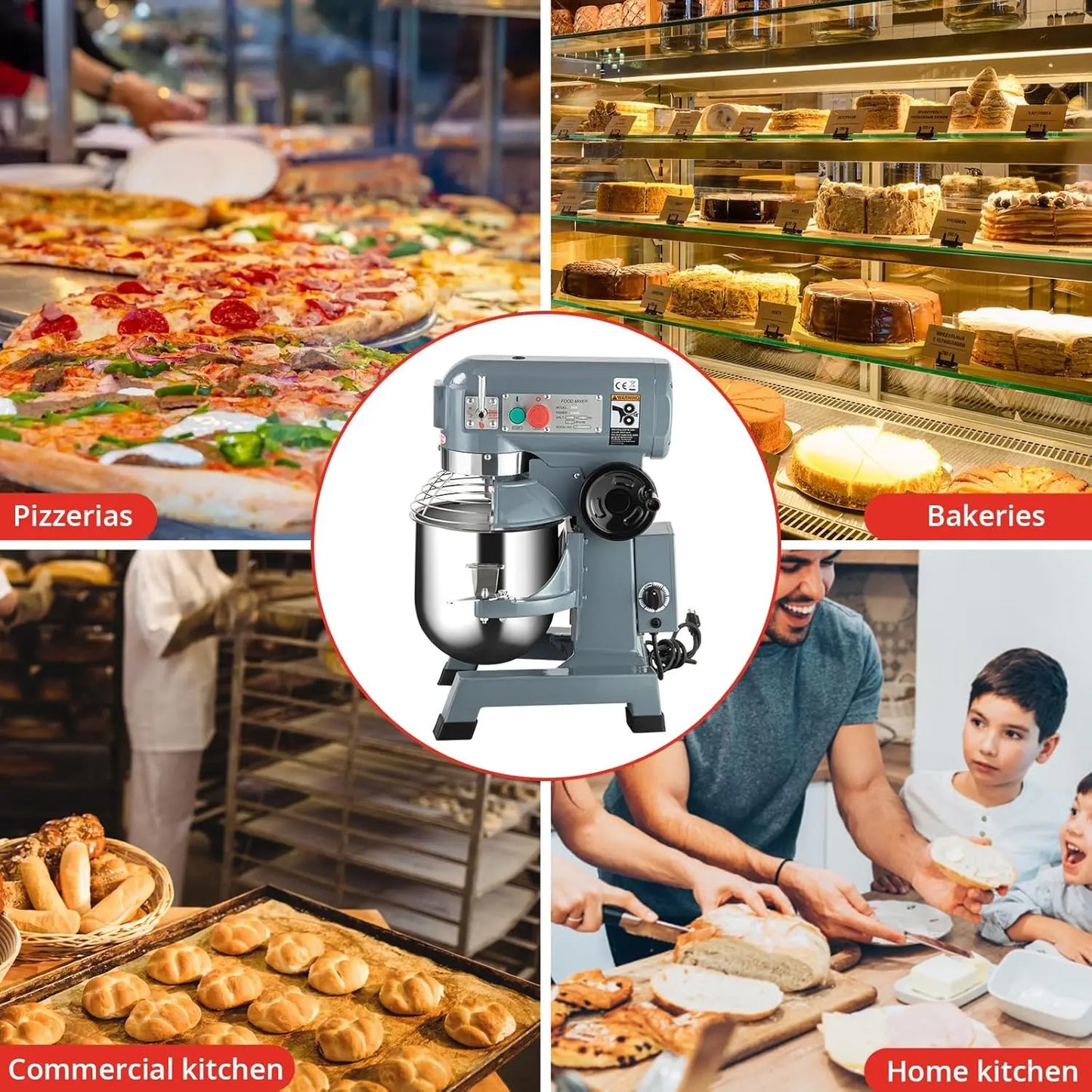 15QT 600w 3-Speed Commercial Stand Mixer With Tainless Steel Bowl, Dough Hook, Whisk, Heavy Duty Mixer With Safety Guard