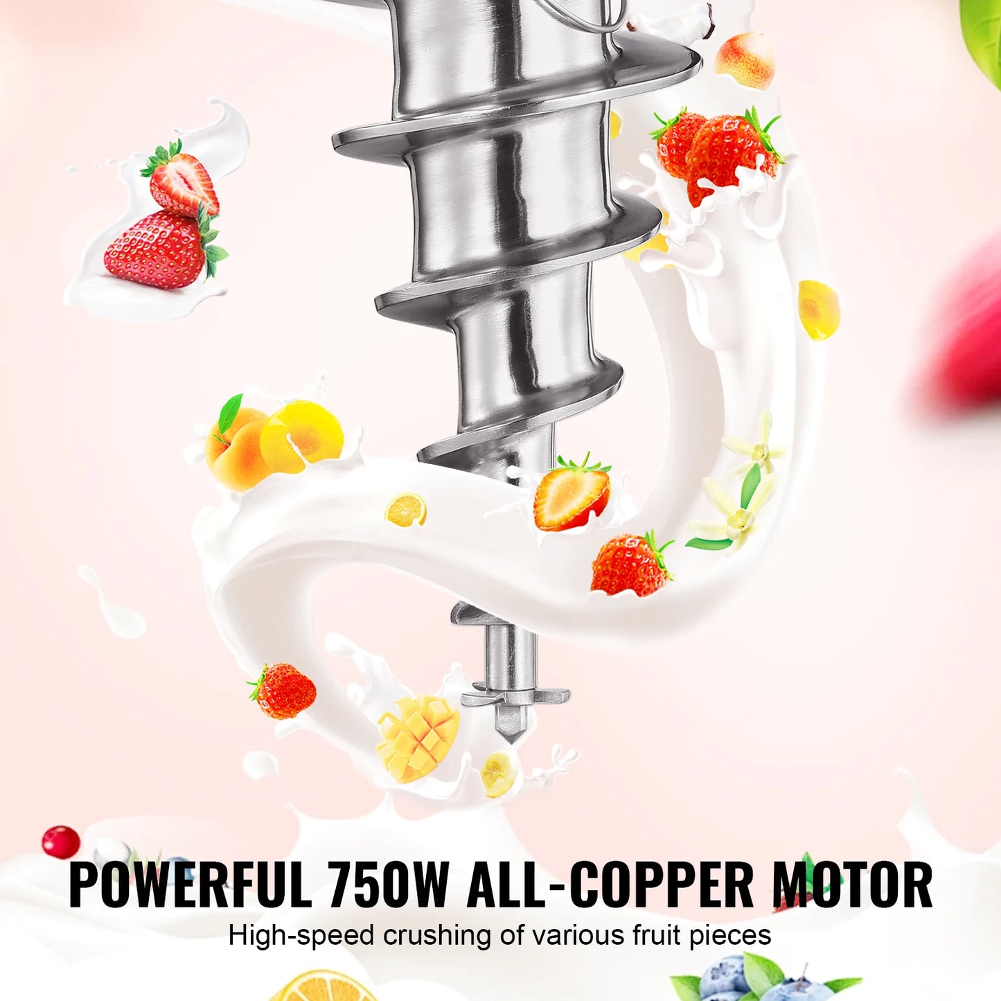 VEVOR Ice Cream Blender 750W High-Speed Ice Cream Maker Mixer Stir Machine 304 Stainless Steel Ice Cream Shaker with Long Handle