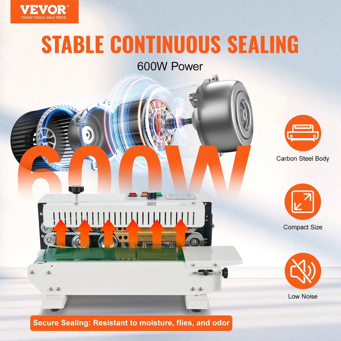 VEVOR Horizontal Bag Band Sealing Machine Continuous Band Sealer Machine Carbon Steel for 0.02-0.8 mm Plastic Bags Films FREE SHIPPING