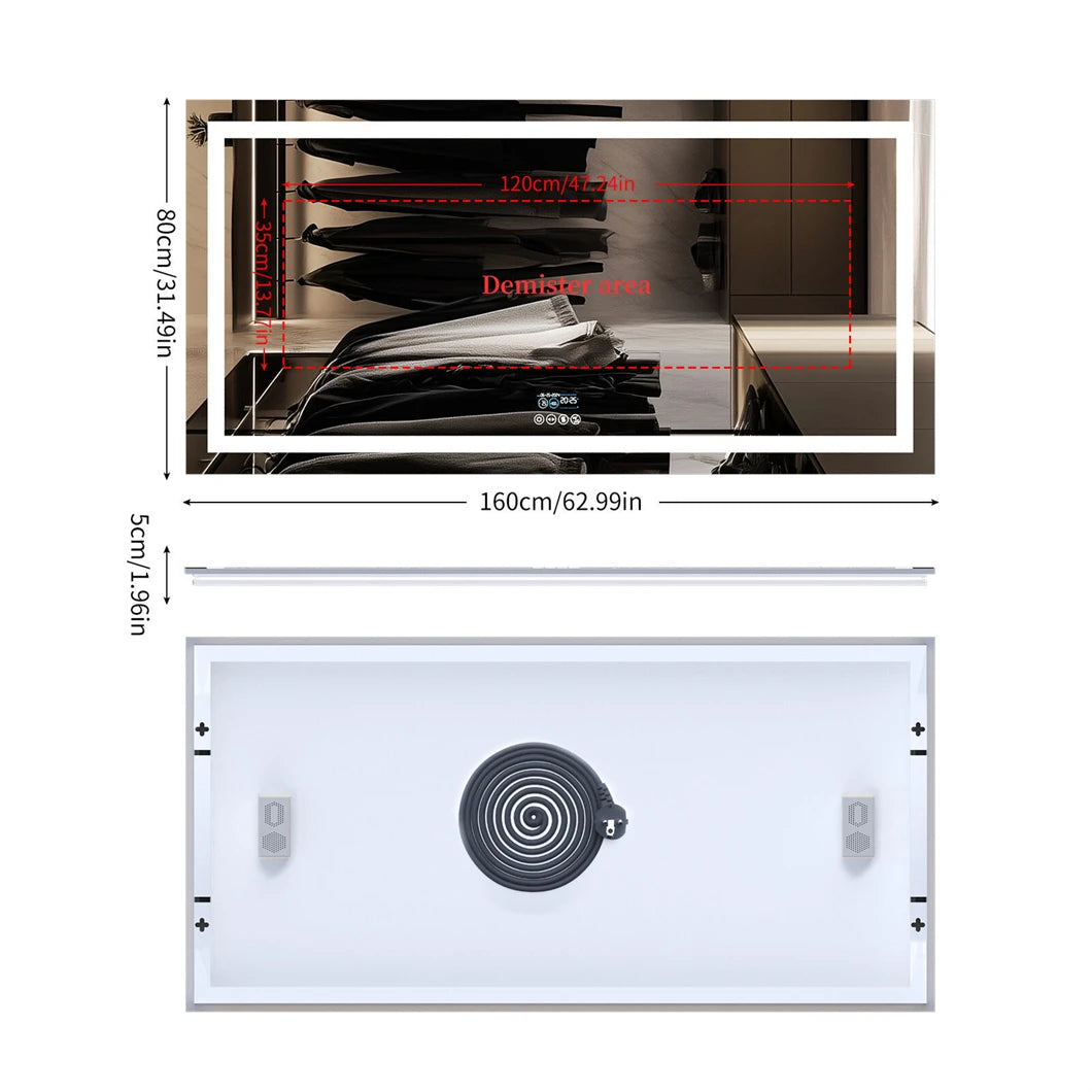 XXL Bathroom Mirror Smart LED Vanity Mirror Wall Mounted with Bluetooth, Digital Display, Back Front Lit,Anti Fog for Hotel Hall FREE Shipping
