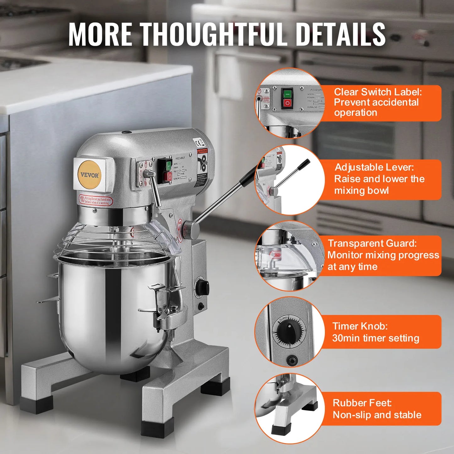 VEVOR 10L/14L/28.5L/18.7L Commercial Food Mixer Commercial Stand Mixer with 3 Adjustable Speeds 550W 1100W Dough Mixer
