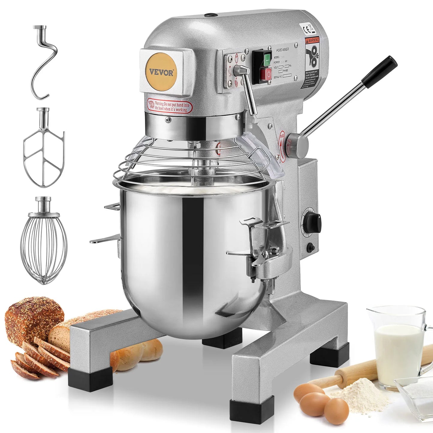 VEVOR 10L/14L/28.5L/18.7L Commercial Food Mixer Commercial Stand Mixer with 3 Adjustable Speeds 550W 1100W Dough Mixer