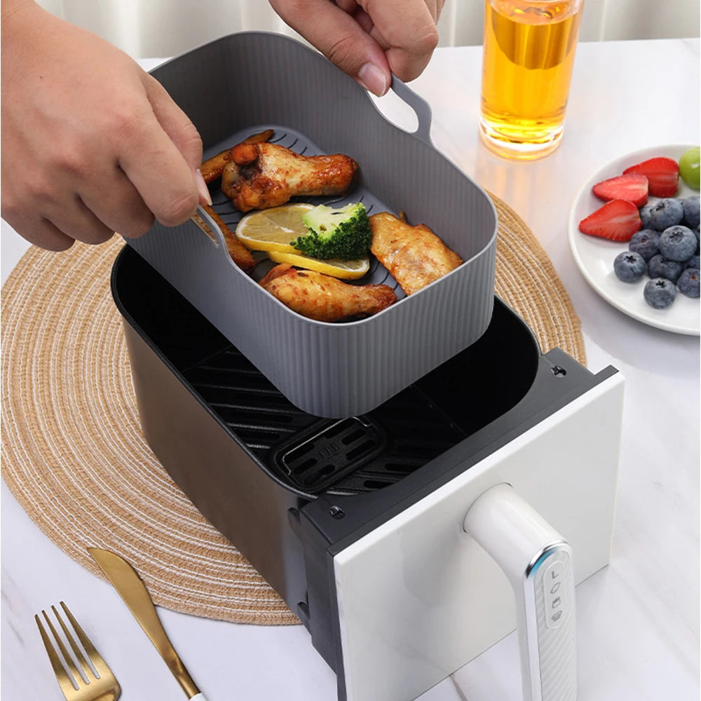 1/2PCS Reusable Air Fryer Silicone Tray Dish Dual 2 Basket Baking Pan Oven Pot Plate Liner Dual Air Fryer Accessories For Ninja FREE Shipping