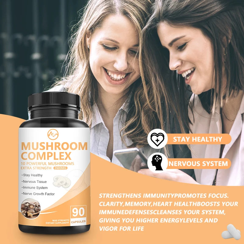 High Strength Mushroom Supplement 900MG Mushroom Complex Capsules - Brain Supplements for Memory and Focus Vegan Free Shipping