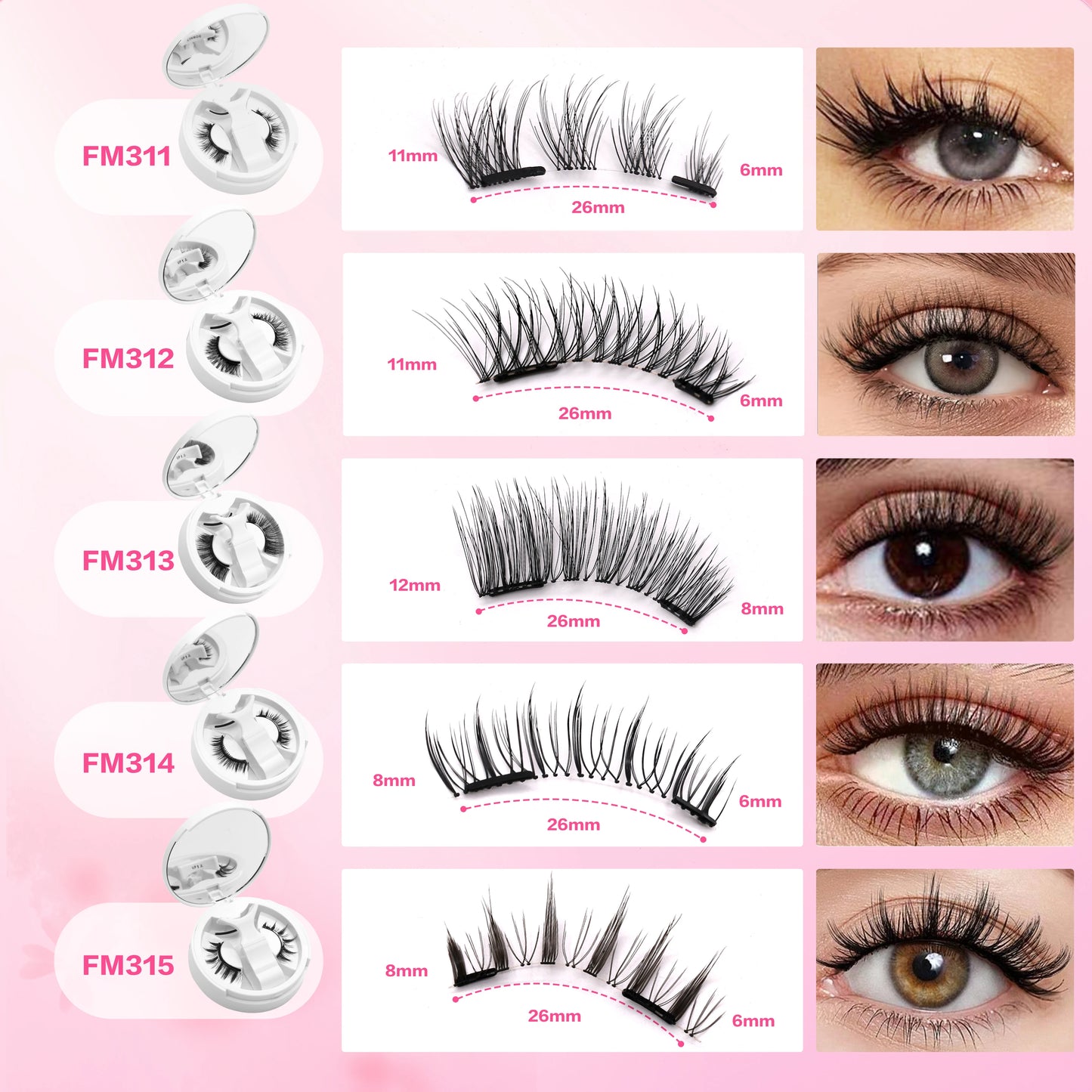 FindLove Fox Eye Lashes Magnetic Eyelash Kit No Glue Need Eyelashes with Applicator Natural Soft Thick Glue-free False Eyelashes