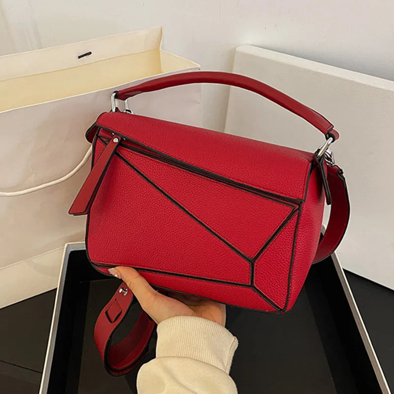 Simple Geometric Handbag Lightweight Large Capacity Crossbody Pillow Bag Spring New Style Versatile Litchi Pattern PU Leather Lowes Bags