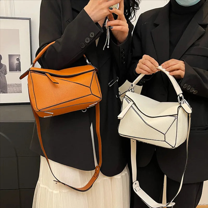 Simple Geometric Handbag Lightweight Large Capacity Crossbody Pillow Bag Spring New Style Versatile Litchi Pattern PU Leather Lowes Bags