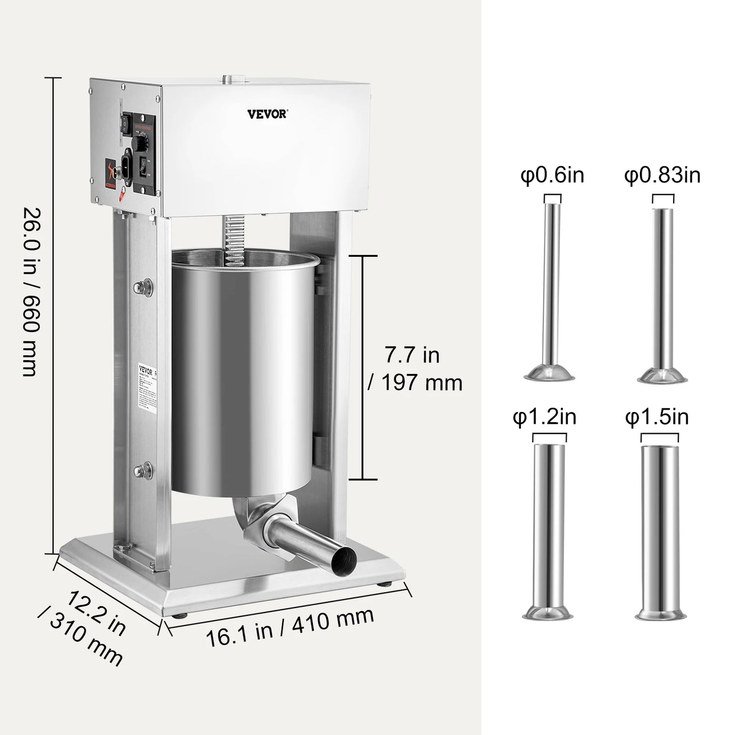 VEVOR Electric 10L/15L Sausage Stuffer Stainless Steel Making Sausage Machine Commercial Grade with 4 Filling Funnel for Home Free Shipping