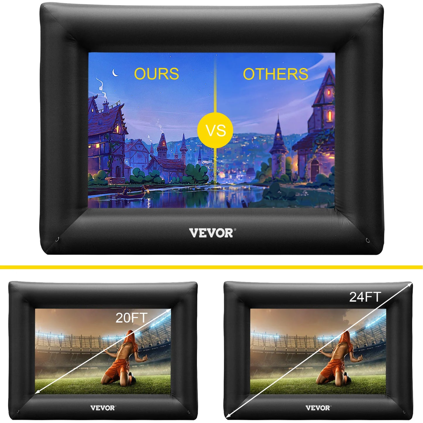 VEVOR Inflatable Movie Screen 24FT Inflatable Projector Screen w/ 360W Air Blower Blow Up Screen Supports Front/Rear Projection FREE Shipping