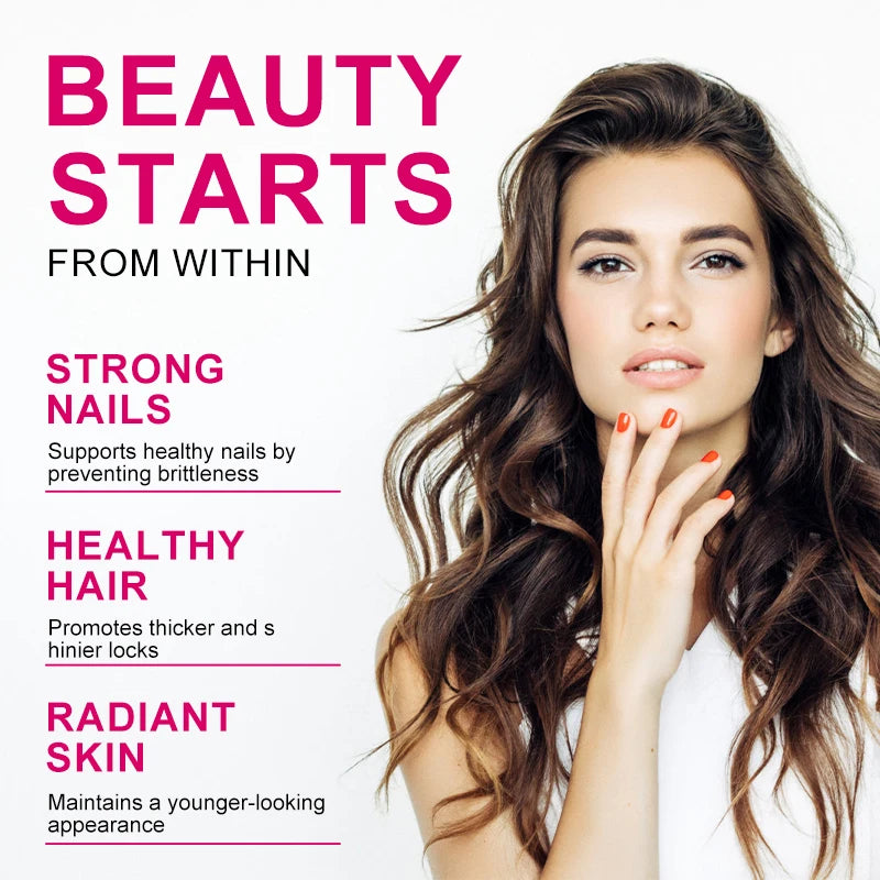 Collagen Biotin Supplement - Hyaluronic Acid Biotin Vitamin C E - Hair Skin Nails Joint Support Vegan Capsules Free Shipping