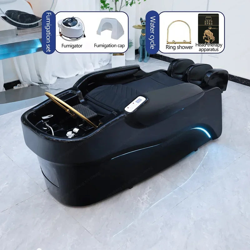 2025 Modern Design Japanese Head Shampoo Chair and Massage Bed with Wash Basin and Ceramic Sink for Barber Salon FREE Shipping