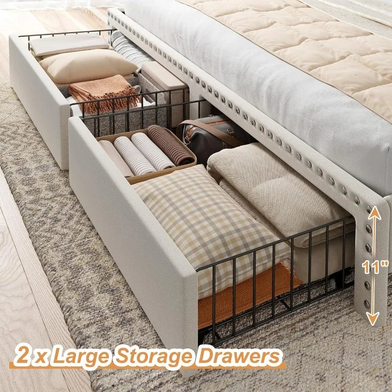 King Size Bed Frame with Storage and Headboard, Upholstered King Bed Frame with Storage, King Bed Frame Free Shipping