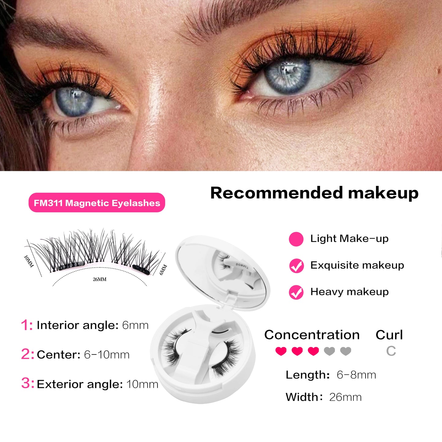 FindLove Fox Eye Lashes Magnetic Eyelash Kit No Glue Need Eyelashes with Applicator Natural Soft Thick Glue-free False Eyelashes