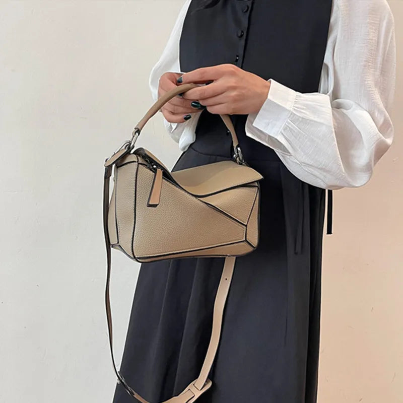 Simple Geometric Handbag Lightweight Large Capacity Crossbody Pillow Bag Spring New Style Versatile Litchi Pattern PU Leather Lowes Bags