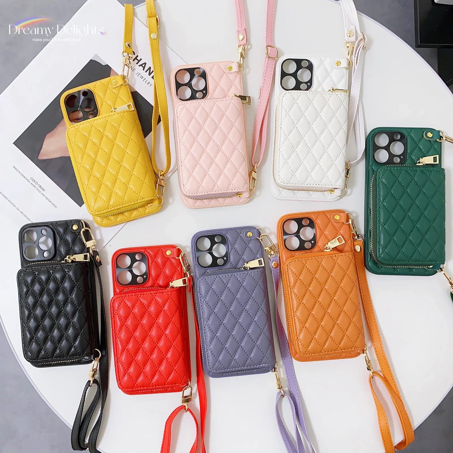 Zipper Wallet Leather Purse Case for iPhone 15 16 Pro Max 14 Plus 13 11 12 Crossbody Lanyard Shoulder Cards Holder Cosmetic Bag FREE Shipping