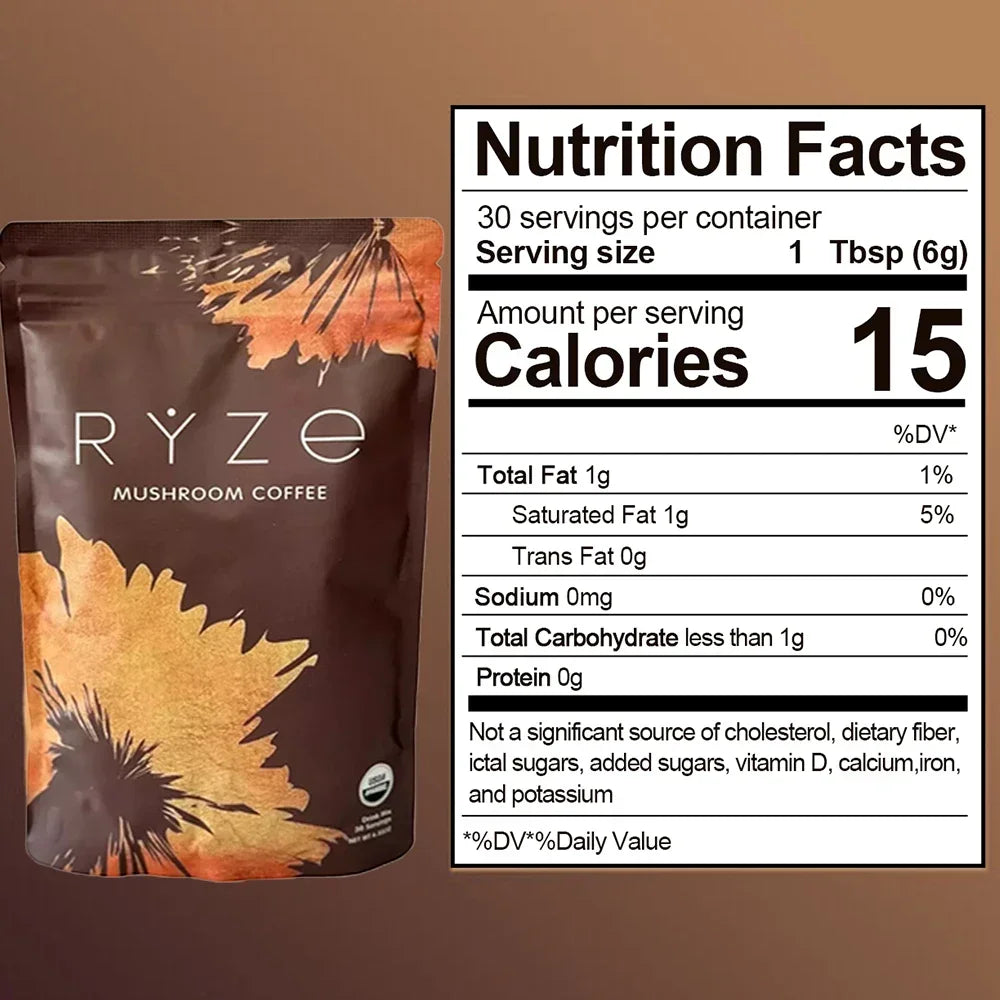 RYZE Mushroom Coffee USDA Organic with 6 Adaptogenic Mushrooms and MCT Oil, USA Grown Instant Coffee for Better Energy, Focus, Digestion, Immunity with Turkey Tail, Shiitake, Lion's Mane, 30 Servings 1 Pack FREE SHIPPING