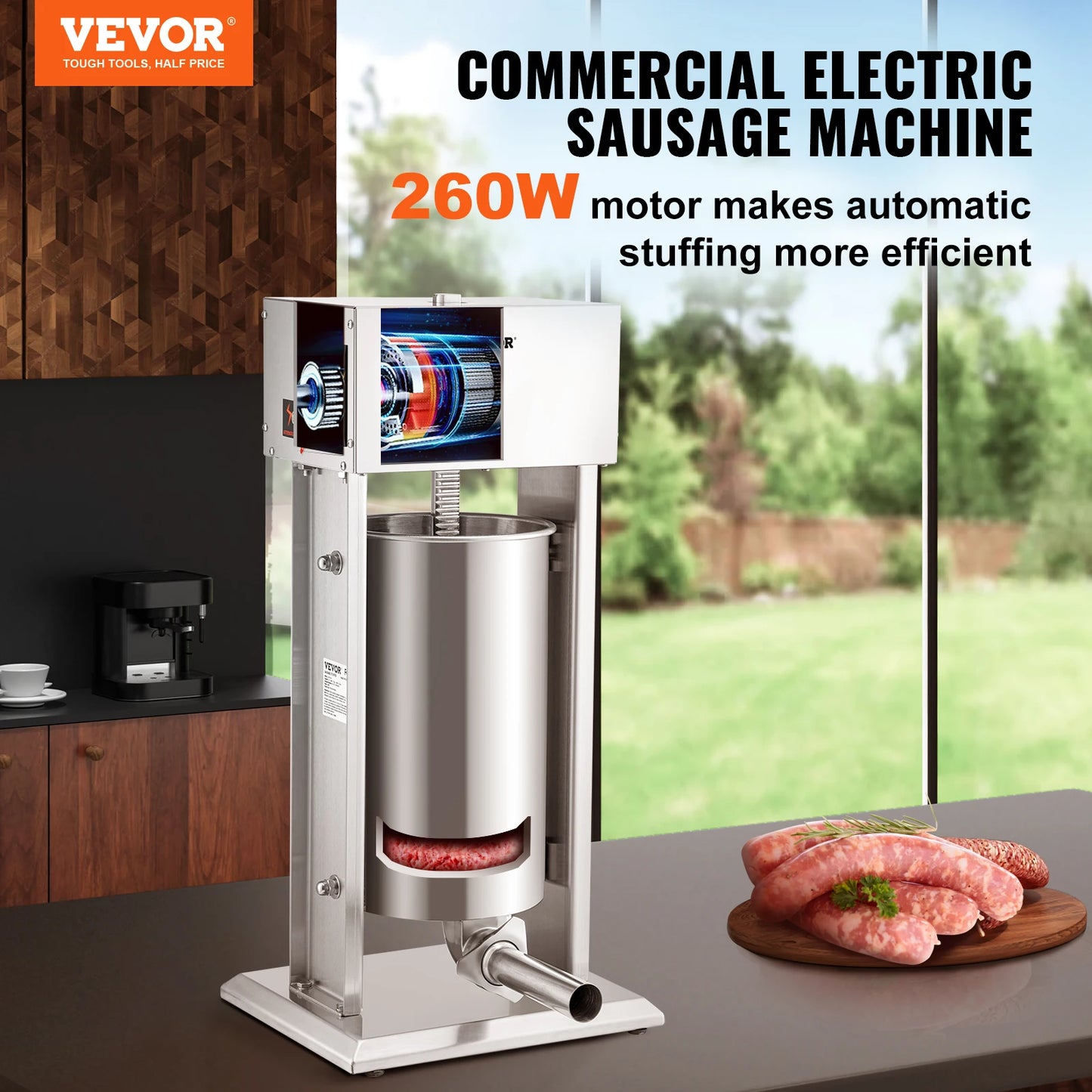 VEVOR Electric 10L/15L Sausage Stuffer Stainless Steel Making Sausage Machine Commercial Grade with 4 Filling Funnel for Home Free Shipping