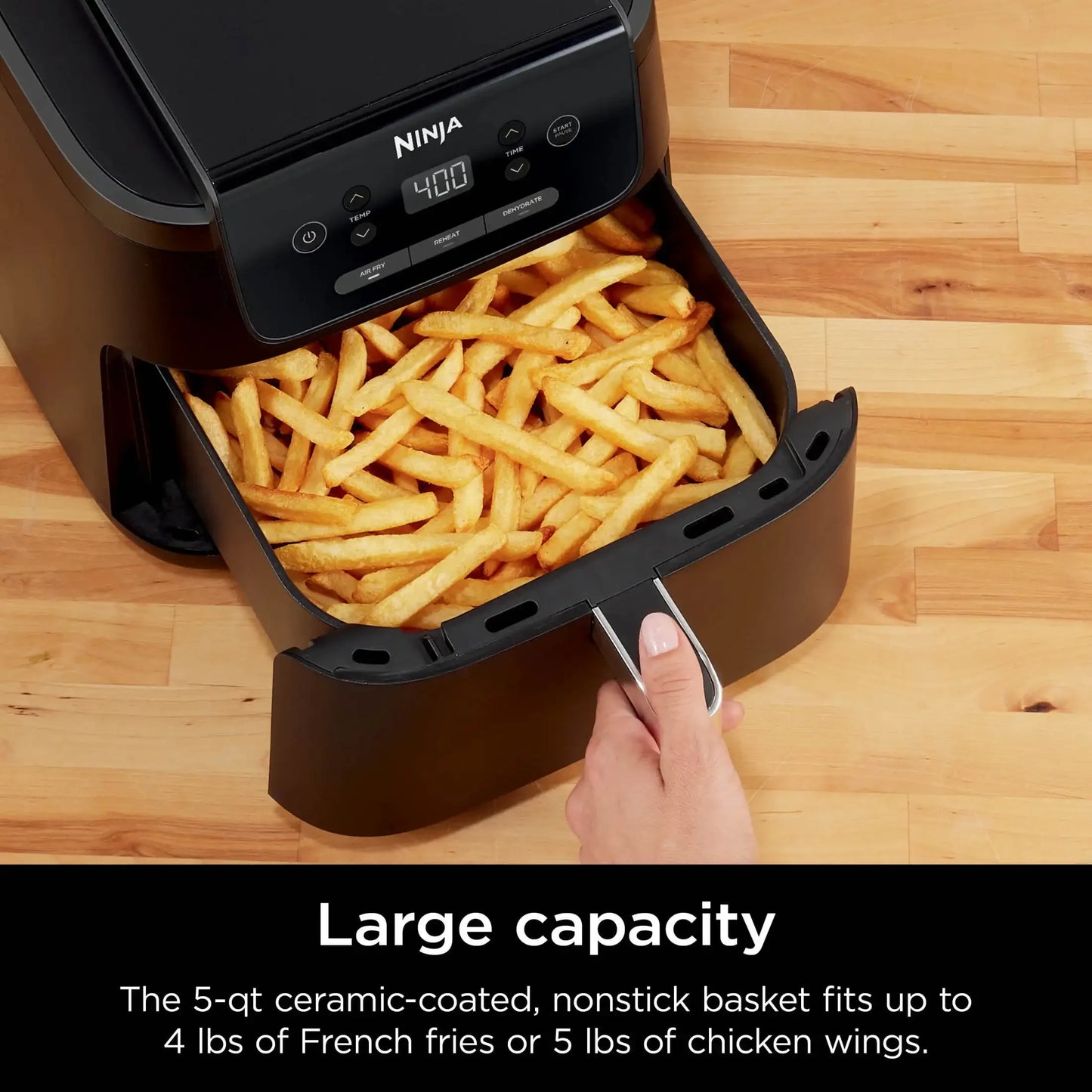 Ninja Air Fryer Pro XL5 4-in-1 with 5 QT Capacity, Air Fry, Roast, Reheat, Dehydrate, Air Crisp Technology with 400F for hot, 120 Volts, Nonstick Basket & Crisper Plate, Grey, 5 qt Air Fryer, Black - Automatic Shutoff FREE Shipping