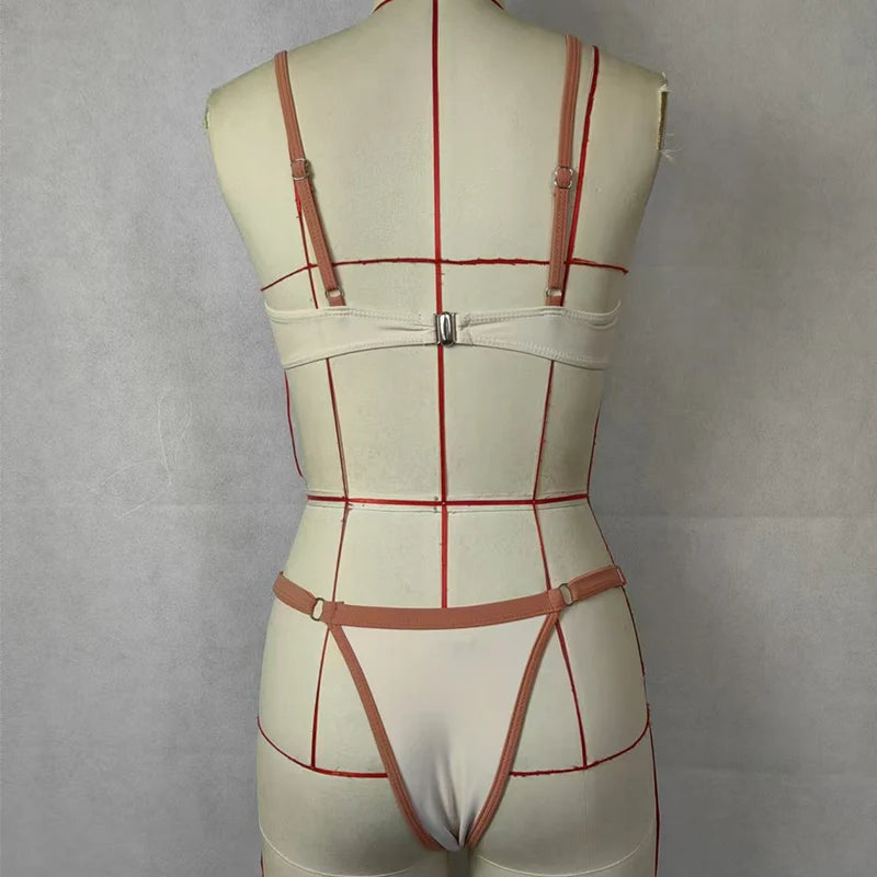 Bikinis Sets Summer Sexy Simple Contrasting Square Neck Suspender Backless Top Thong Pants Sets Beachwear Swimsuit Free Shipping
