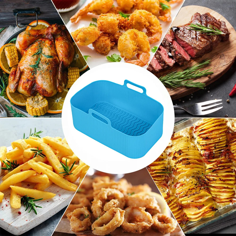 1/2PCS Reusable Air Fryer Silicone Tray Dish Dual 2 Basket Baking Pan Oven Pot Plate Liner Dual Air Fryer Accessories For Ninja FREE Shipping
