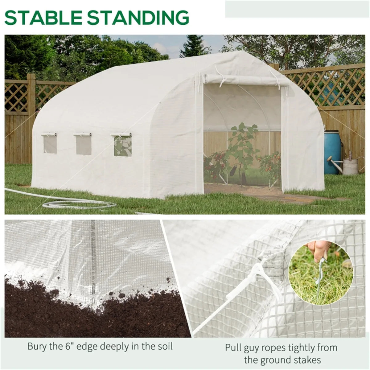 11.4' x 9.8' x 6.6' Outdoor Walk-in Greenhouse, Tunnel GreenHouse with Roll-up Windows, Zippered Door, PE Cover Steel Frame Free Shipping
