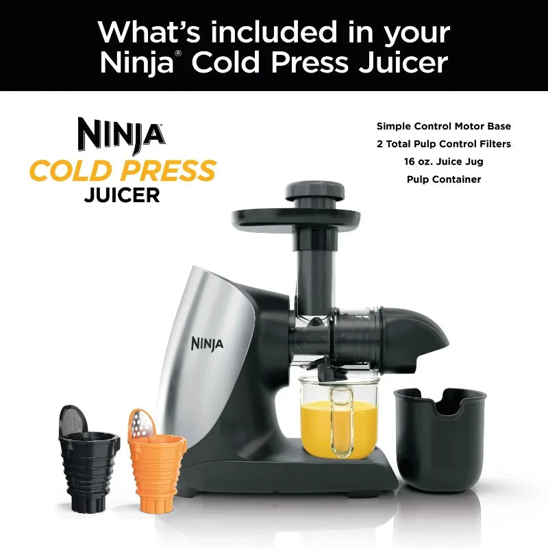 Ninja Cold Press Juicer Pro Powerful Slow Juicer, Total Pulp Control, Cloud Silver, JC100, 150 watts FREE Shipping